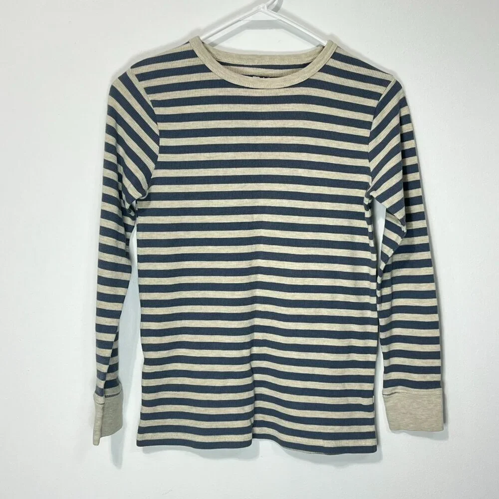 Children's Place Blue Grey Stripe Long Sleeve Thermal Waffle Knit Lg 10/12 - Picture 1 of 5